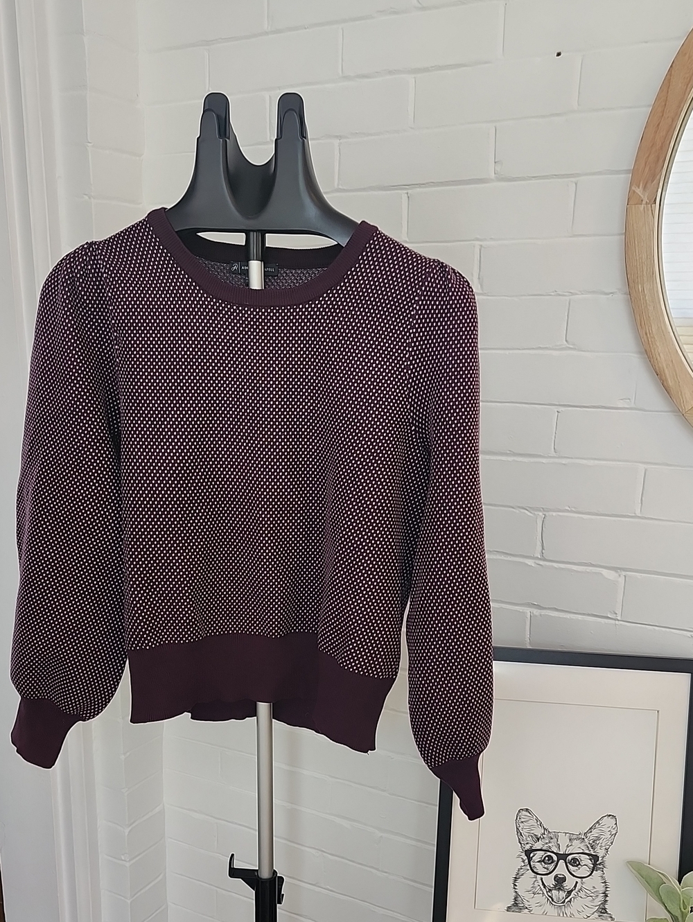 Burgundy Dot-Pattern Knit Sweater, Large